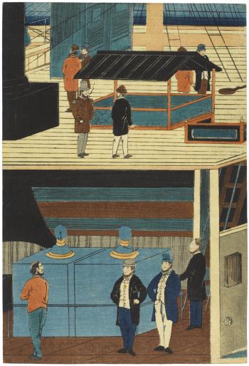 Amerika-koku jokisen chu no zu (Depiction of the interior of an American steamship) by 
																			Utagawa Yoshikazu