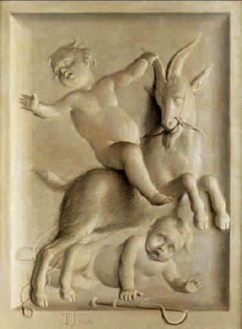 Darstellung eines auf einem Ziegenbock reitenden Putto by 
																	Tako Hajo Jelgersma