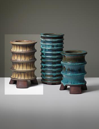 Cylindrical ribbed 'Farsta' vase by 
																	Wilhelm Kage