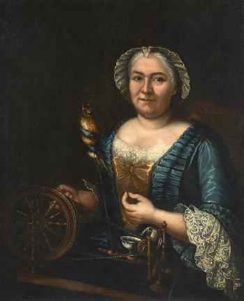 Portrait Présumé de Madame Arlon Filant de La Soie by 
																	Jacques-Andre-Joseph-Camelot Aved