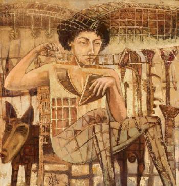 Seated Lady with Grids by 
																	Juan Ramon Valdes Gomez