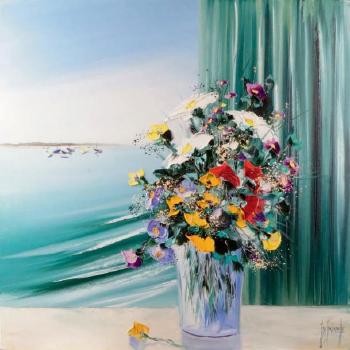 Vase de fleurs devant la mer by 
																	Jean Marie Princelle