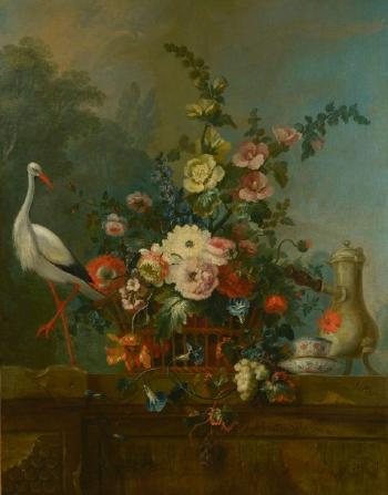 Nature morte de fleurs, et une cigogne by 
																	Jean-Marc Ladey