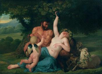 Bacchante et satyre avec un cupidon dans un paysage by 
																	Benigne Gagnereaux