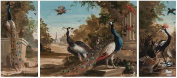 Mural design with exotic birds in a classical landscape by 
																	Ian Cairnie