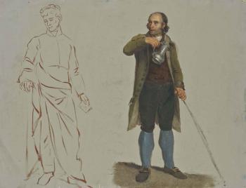 Portrait de militaire en pied appuyé sur son épée; et Etude d'homme à la cruche avec une esquisse de figure drapée by 
																	Philibert de Ranchicourt