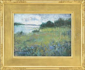 Landscape with water & flowers by 
																	Keith Oehmig
