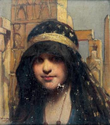 Jeune fille en Egyptienne devant un temple by 
																	William Laparra