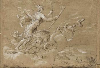 Figure allégorique: femme conduisant un char by 
																	Giovanni Angelo Canini