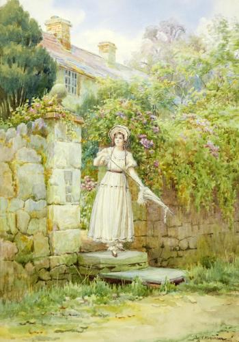 Girl on garden steps by 
																	William F Ashburner