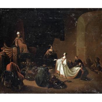 Solomon worshipping the Idols. The Queen of Sheba before Solomon by 
																			Leendert de Laeff
