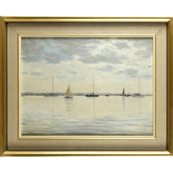 Sailing boats in calm waters by 
																	Frederick Bertrand Harnack