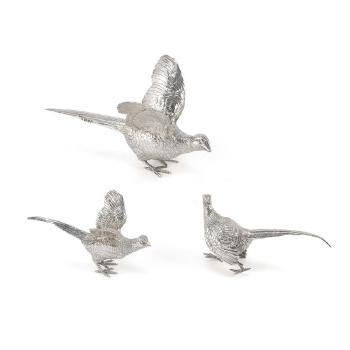 Three silver table ornaments modelled as pheasants by 
																	 Edward Barnard & Sons Ltd