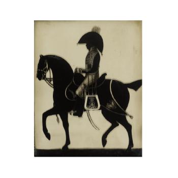 A full-length silhouette of Ernest Augustus I (1771–1851), King of Hanover (1837-1851), when Duke of Cumberland (1799-1851), profile to the left on horseback by 
																	William Hamlet