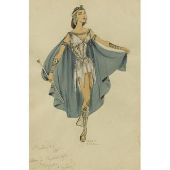 Costume sketch for Elizabeth Taylor in Cleopatra by 
																	Adele Balkan