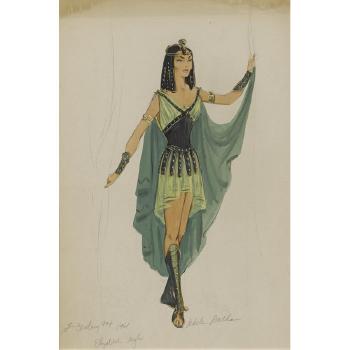 Costume sketch for Elizabeth Taylor in Cleopatra by 
																	Adele Balkan