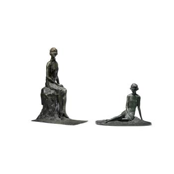 Girl reclining, and A woman sitting; two bronzes by 
																	Constantin Rausch de Traubenberg