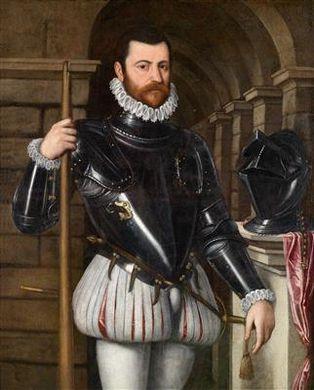 Portrait of a noble cavaliere wearing tournament armour by 
																	 Veneto-Lombard School