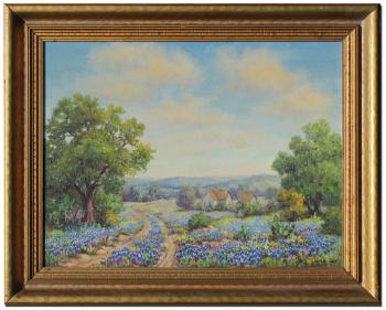 Texas landscape with blue bonnets by 
																			Louise Jez