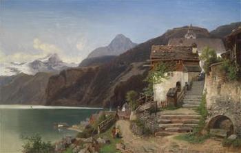 Scene of Lake Hallstatt by 
																	Johann Gottfried Pulian