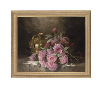 Peonies and a pitcher on a ledge by 
																	Paul Gagneux