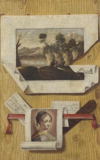 A tromp l'oeil of two paintings and two letters by 
																	Andrea Domenico Remps