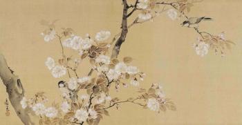 Birds amongst cherry blossom branches by 
																	Atomi Gyokushi