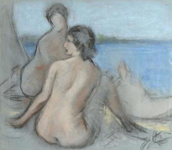 Nus féminins au bord de l'eau by 
																	Edouard Julien