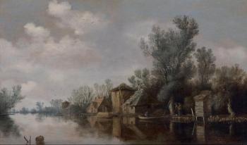 Vue d'un paysage de rivière hollandais by 
																	Pieter Nolpe