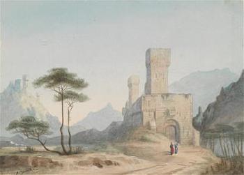 Italian landscape with an old ruin of a fortress by 
																	Antonio Darabella