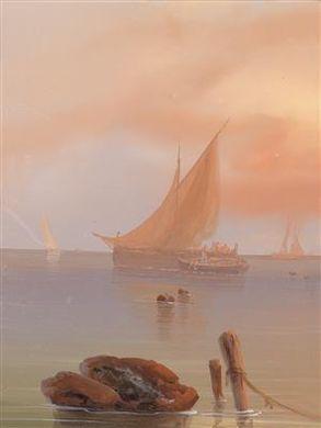 Sailing boats at sunset by 
																	Joseph Navratil