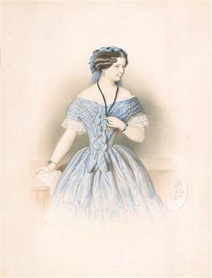 Potrait of a lady in a blue dress by 
																	Adolf Dauthage