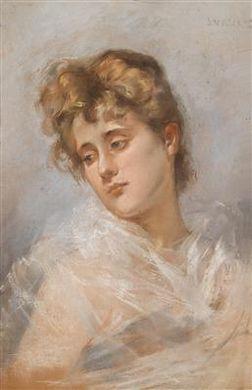 A portrait of a young woman with blond hair by 
																	Josef Musser