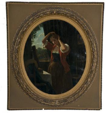 Woman at a mirror by 
																			John W Ehninger