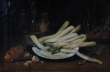 Still life with asparagus by 
																			Ernest Victor Hareux