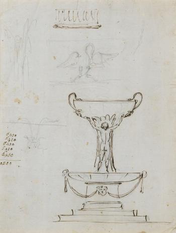 Une fontaine ou un vase orné des Grâces Borghèse by 
																	Giuseppe Valadier