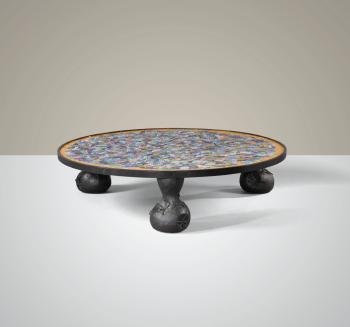 A Glass Mosaic And Black-patinated Bronze Coffee-table by 
																	Elisabeth Garouste
