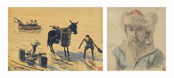 Collecting Water, and a Portrait of a Herdsman by 
																	 Han Leran