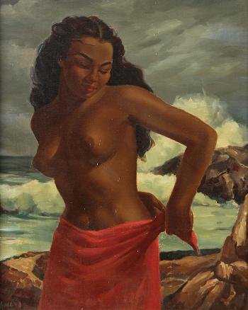 Polynesian beauty on the shore by 
																	Ralph Tyree
