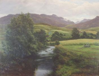 Highland river landscape by 
																	John James Bannatyne