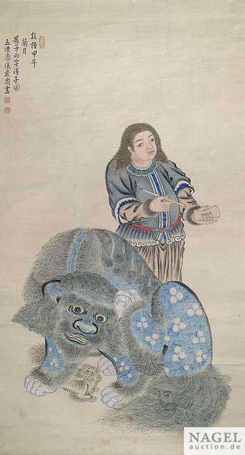 Darstellung eines Europäers mit bunten Löwen by 
																	 Yan Su