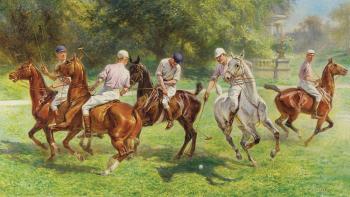 Polospelers in het park - Les joueurs de polo dans le parc by 
																	Leon Eugene Abry