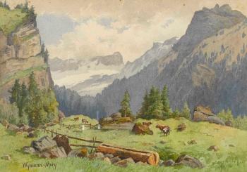 Sommerliche Alp mit Kühen by 
																	Karl Christian Wymann-Mory
