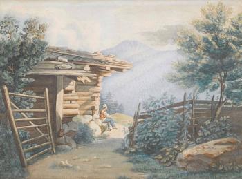 Landschaft mit Berghütte by 
																	Horace Edouard Davinet