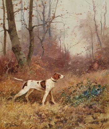 Herbstliche Waldlichtung mit Pointer by 
																	Charles Jean Renaud