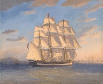 Dreimaster Vor Mediterranem Hafen by 
																	Louis Honore Frederic Gamain