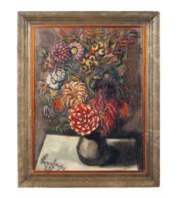 Blumen in Vase; Portrait eines Herren wohl Selbstportrait by 
																			Franz Luby