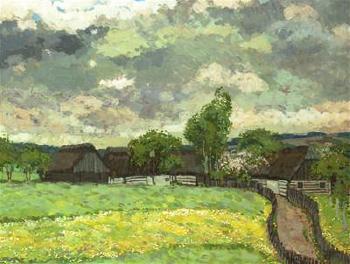 Landscape with Houses by 
																	Adolf A Zahel