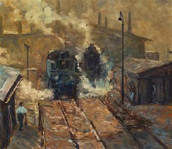 Railway Locomotives at a Depot by 
																	Artur Eitler