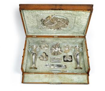 A rare eleven-part writing garniture in its original casket by 
																			 Wurttembergische Metallwarenfabrik AG